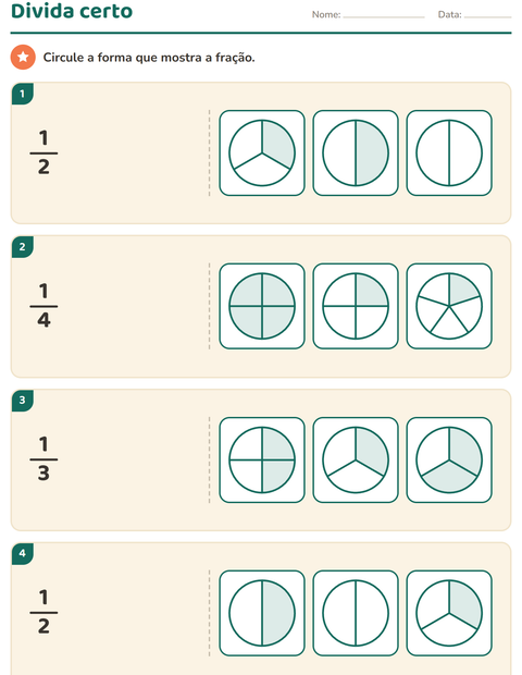 Pré-visualização da ficha de Frações para 2º ano do ensino fundamental