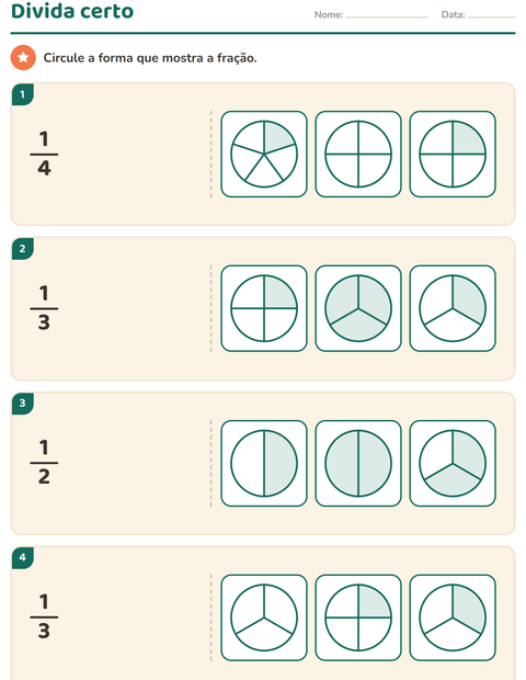 Pré-visualização da ficha de Frações para 2º ano do ensino fundamental