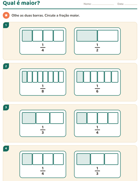 Pré-visualização da ficha de Frações para 3º ano do ensino fundamental