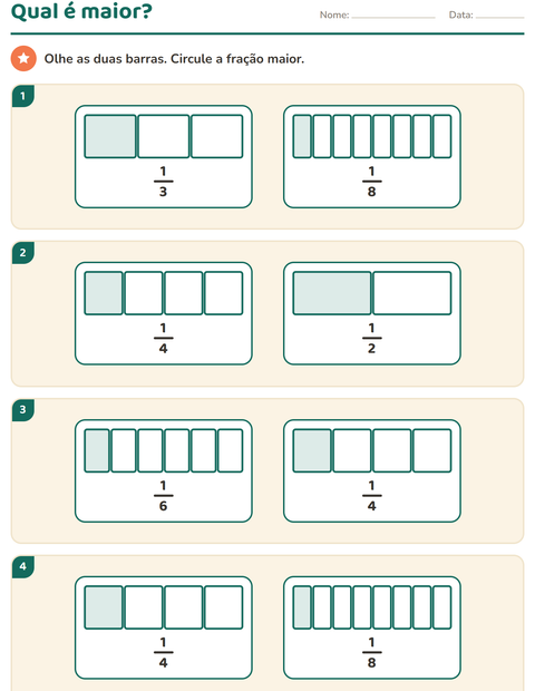 Pré-visualização da ficha de Frações para 3º ano do ensino fundamental