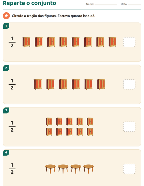 Pré-visualização da ficha de Frações com Móveis para 2º ano do ensino fundamental