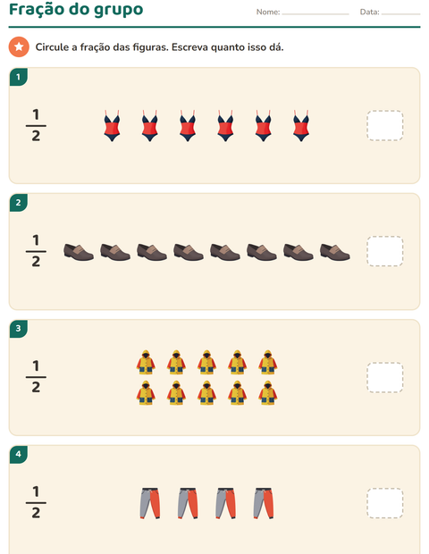 Pré-visualização da ficha de Frações com Roupas para 3º ano do ensino fundamental