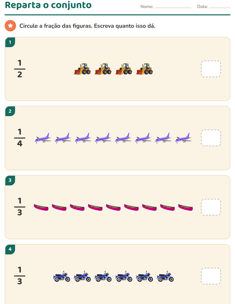 Pré-visualização da ficha de Frações com Veículos para 2º ano do ensino fundamental