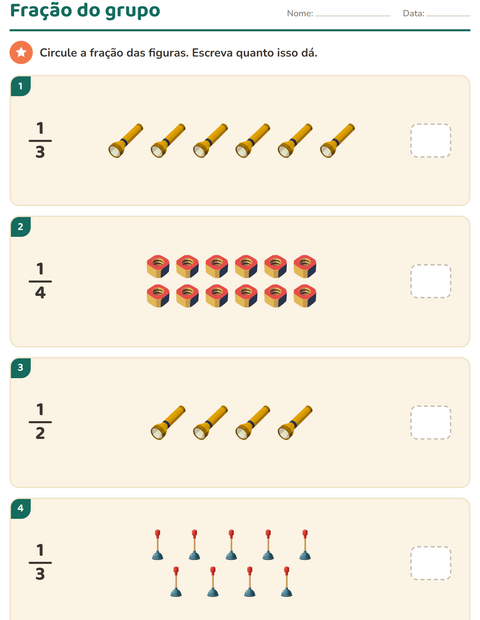Pré-visualização da ficha de Frações com Ferramentas para 3º ano do ensino fundamental
