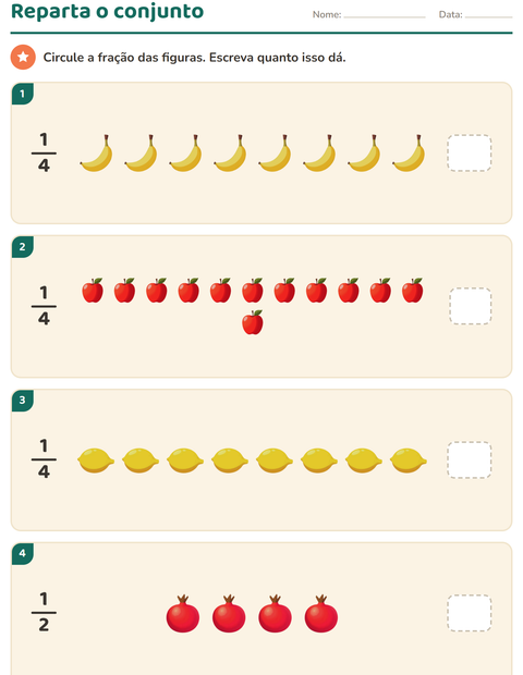 Pré-visualização da ficha de Frações com Frutas para 2º ano do ensino fundamental