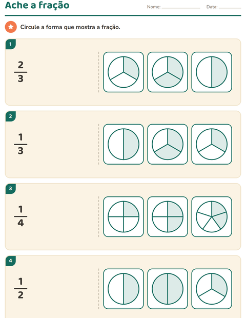 Pré-visualização da ficha de Frações para 2º ano do ensino fundamental