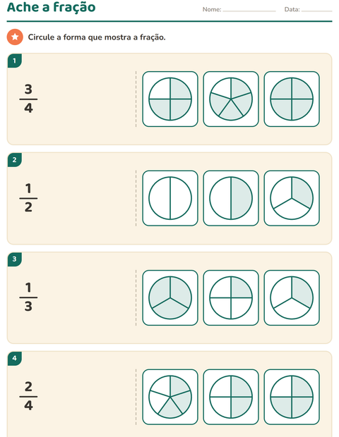 Pré-visualização da ficha de Frações para 2º ano do ensino fundamental