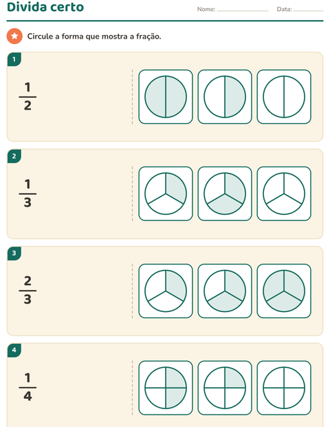 Pré-visualização da ficha de Frações para 2º ano do ensino fundamental