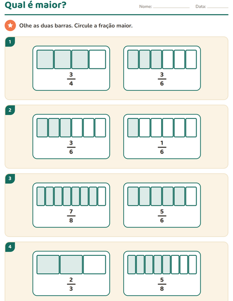 Pré-visualização da ficha de Frações para 3º ano do ensino fundamental