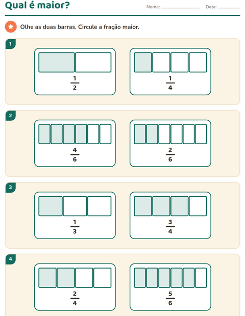 Pré-visualização da ficha de Frações para 3º ano do ensino fundamental