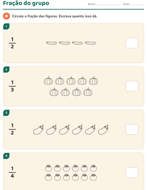 Pré-visualização da ficha de Frações com Vegetais PB para 3º ano do ensino fundamental