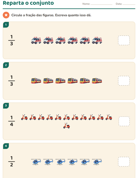 Pré-visualização da ficha de Frações com Veículos para 2º ano do ensino fundamental