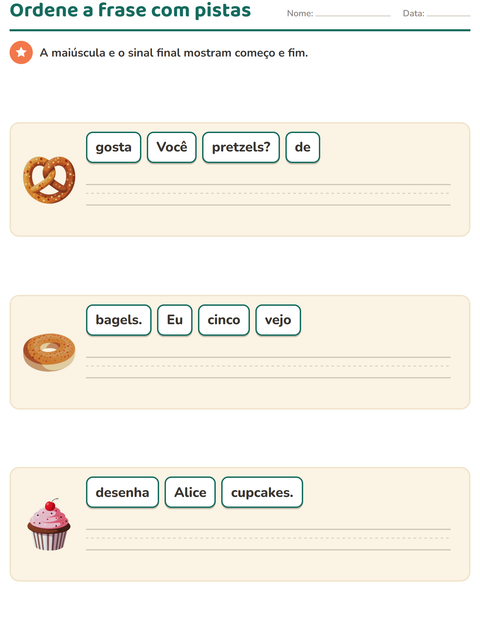 Pré-visualização da ficha de Frases embaralhadas com Padaria para 1º ano do ensino fundamental