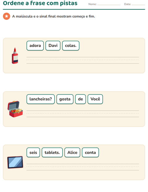 Pré-visualização da ficha de Frases embaralhadas com Sala de aula para 1º ano do ensino fundamental