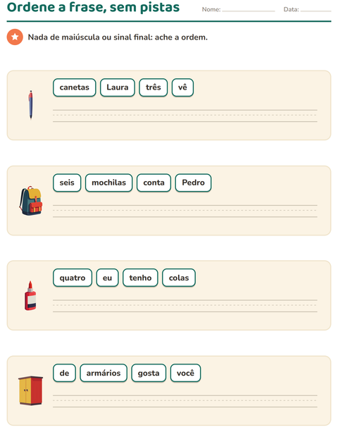 Pré-visualização da ficha de Frases embaralhadas com Sala de aula para 1º ano do ensino fundamental