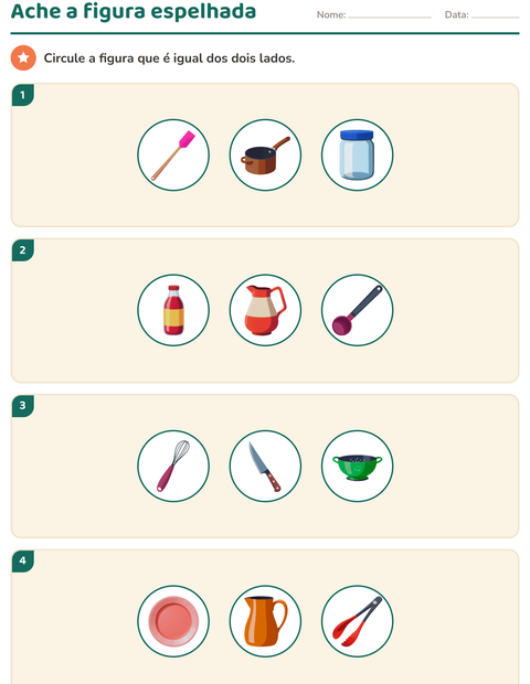 Pré-visualização da ficha de Geometria com Utensílios de cozinha para 2º ano do ensino fundamental