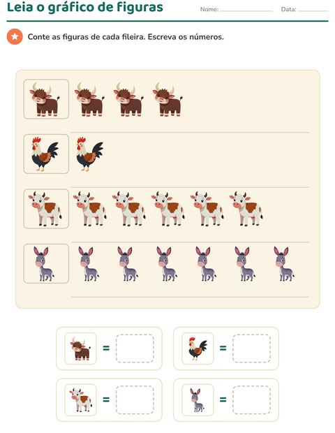 Pré-visualização da ficha de Gráficos e dados com Animais da fazenda para 1º ano do ensino fundamental