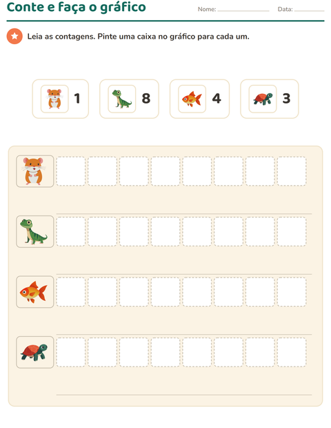 Pré-visualização da ficha de Gráficos e dados com Animais de estimação para 1º ano do ensino fundamental