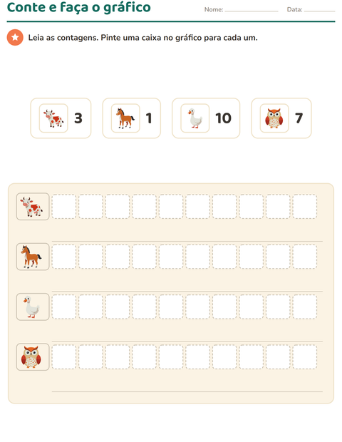 Pré-visualização da ficha de Gráficos e dados com Animais da fazenda para 1º ano do ensino fundamental