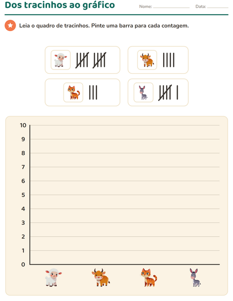 Pré-visualização da ficha de Gráficos e dados com Animais da fazenda para 2º ano do ensino fundamental