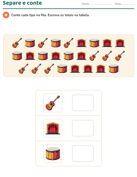 Pré-visualização da ficha de Gráficos e dados com Música para 1º ano do ensino fundamental