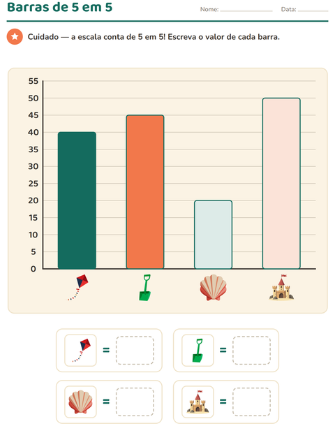 Pré-visualização da ficha de Gráficos e dados com Praia para 3º ano do ensino fundamental