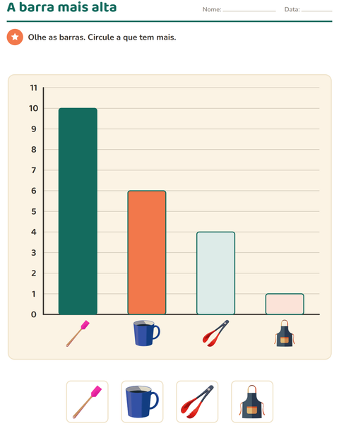 Pré-visualização da ficha de Gráficos e dados com Utensílios de cozinha para 1º ano do ensino fundamental