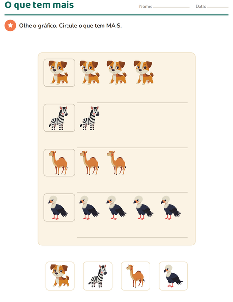 Pré-visualização da ficha de Gráficos e dados com Animais para 1º ano do ensino fundamental
