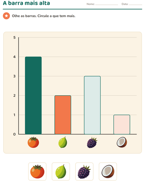 Pré-visualização da ficha de Gráficos e dados com Frutas para 1º ano do ensino fundamental