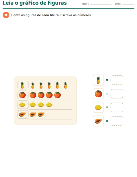 Pré-visualização da ficha de Gráficos e dados com Frutas para 1º ano do ensino fundamental
