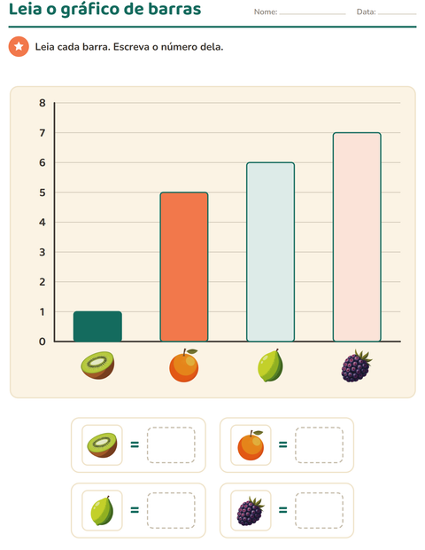 Pré-visualização da ficha de Gráficos e dados com Frutas para 1º ano do ensino fundamental