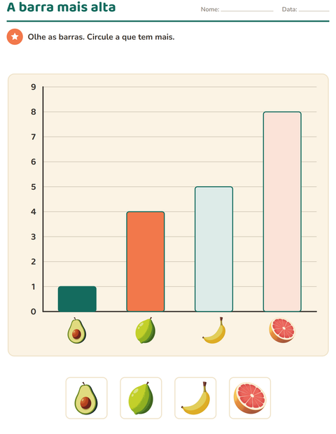 Pré-visualização da ficha de Gráficos e dados com Frutas para 1º ano do ensino fundamental