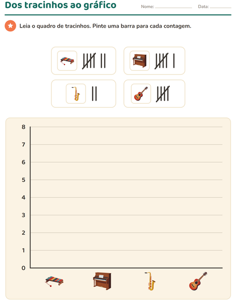 Pré-visualização da ficha de Gráficos e dados com Música para 2º ano do ensino fundamental