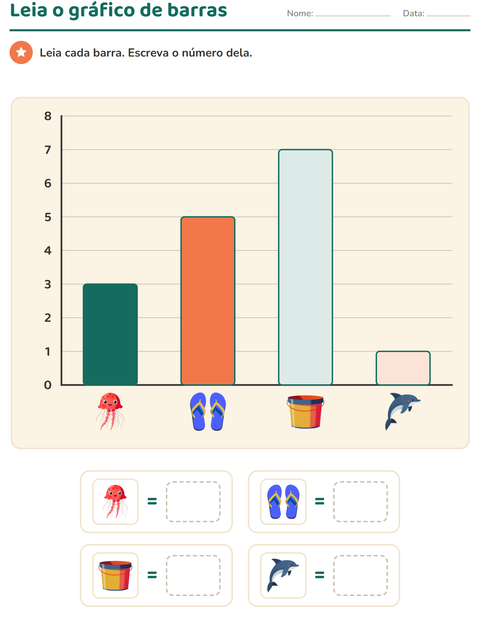 Pré-visualização da ficha de Gráficos e dados com Praia para 1º ano do ensino fundamental