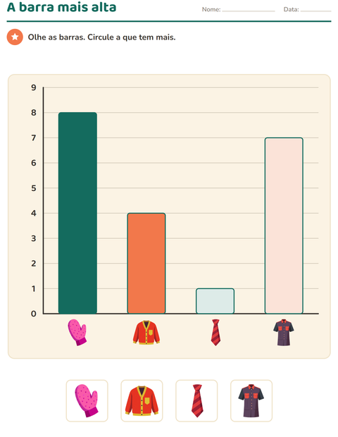 Pré-visualização da ficha de Gráficos e dados com Roupas para 1º ano do ensino fundamental