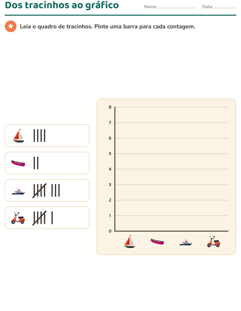 Pré-visualização da ficha de Gráficos e dados com Veículos para 2º ano do ensino fundamental
