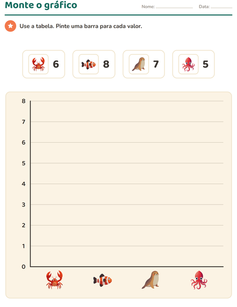 Pré-visualização da ficha de Gráficos e dados com Vida marinha para 3º ano do ensino fundamental
