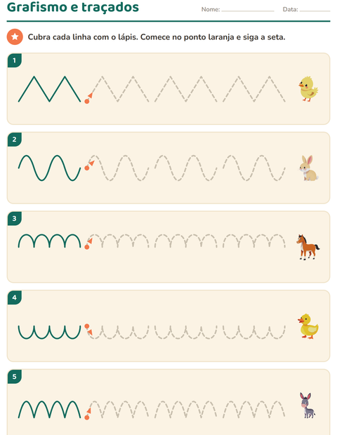 Pré-visualização da ficha de Grafismo e traçados com Animais da fazenda para Educação infantil (pré-escola, 5-7 anos)