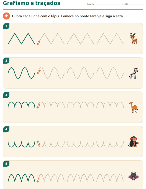 Pré-visualização da ficha de Grafismo e traçados com Animais do zoológico para Educação infantil (pré-escola, 5-7 anos)