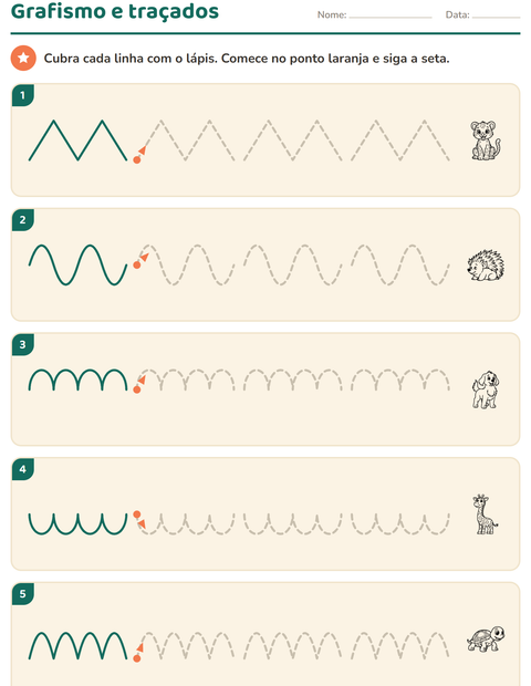 Pré-visualização da ficha de Grafismo e traçados com Animais do zoológico PB para Educação infantil (pré-escola, 5-7 anos)