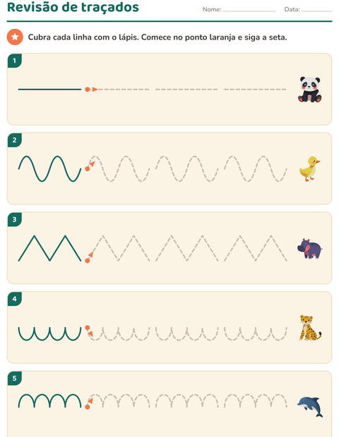 Pré-visualização da ficha de Grafismo e traçados com Animais para Educação infantil (pré-escola, 5-7 anos)