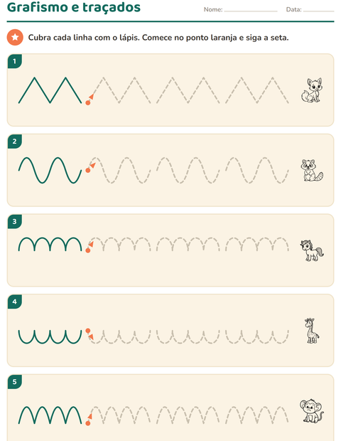 Pré-visualização da ficha de Grafismo e traçados com Animais PB 2 para Educação infantil (pré-escola, 5-7 anos)