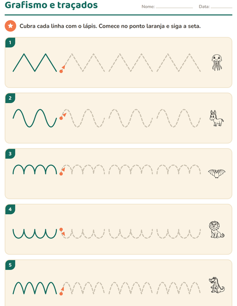 Pré-visualização da ficha de Grafismo e traçados com Animais PB 3 para Educação infantil (pré-escola, 5-7 anos)