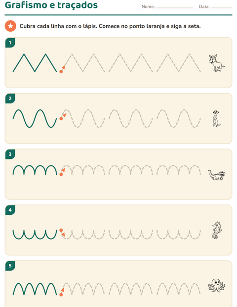 Pré-visualização da ficha de Grafismo e traçados com Animais PB para Educação infantil (pré-escola, 5-7 anos)