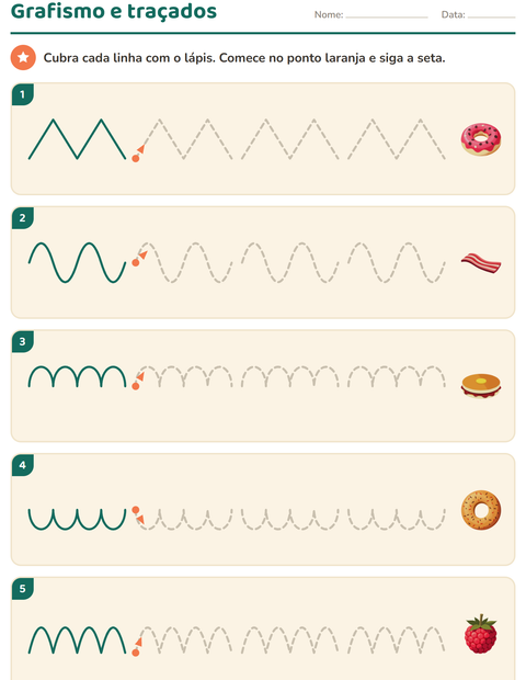 Pré-visualização da ficha de Grafismo e traçados com Café da manhã para Educação infantil (pré-escola, 5-7 anos)