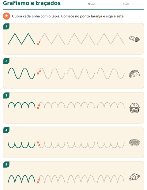 Pré-visualização da ficha de Grafismo e traçados com Comida PB para Educação infantil (pré-escola, 5-7 anos)
