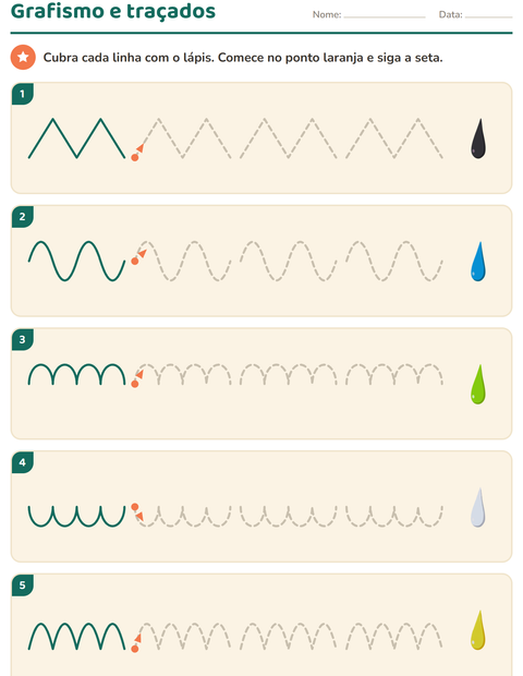 Pré-visualização da ficha de Grafismo e traçados com Cores para Educação infantil (pré-escola, 5-7 anos)