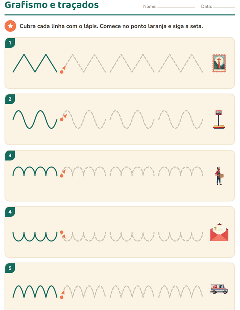 Pré-visualização da ficha de Grafismo e traçados com Correios para Educação infantil (pré-escola, 5-7 anos)