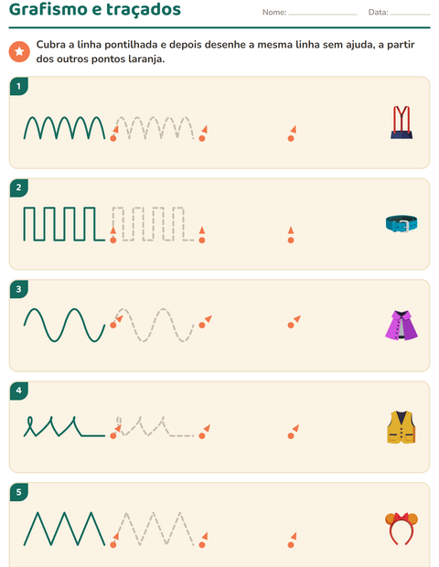 Pré-visualização da ficha de Grafismo e traçados com Acessórios para Educação infantil (pré-escola, 5-7 anos)