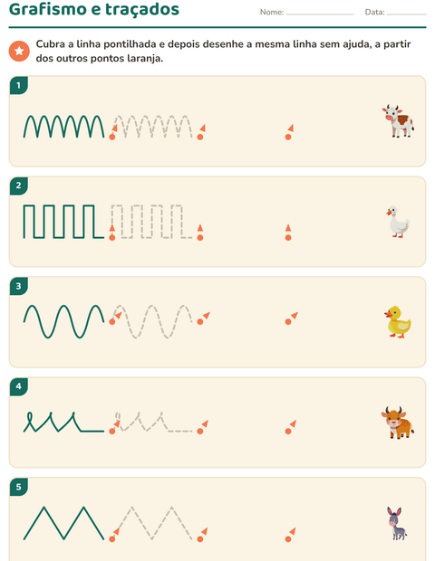 Pré-visualização da ficha de Grafismo e traçados com Animais da fazenda para Educação infantil (pré-escola, 5-7 anos)